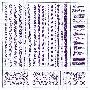  Doodle dalgalı çizgiler alfabe seti