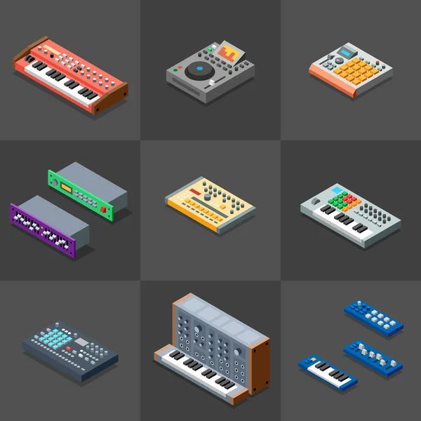 Musica elettronica 3d illustrazione colorata — Vettoriale Stock