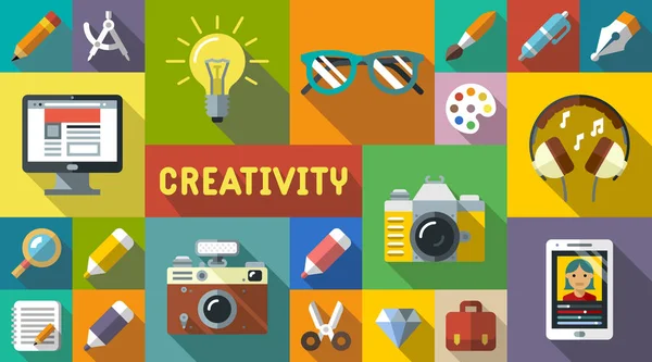 Kreativitás lapos ikonok illusztráció — Stock Vector