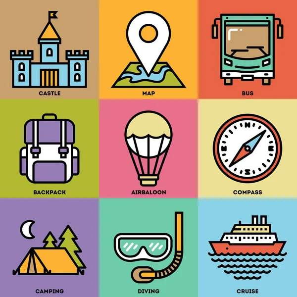 Conjunto icono de turismo — Vector de stock