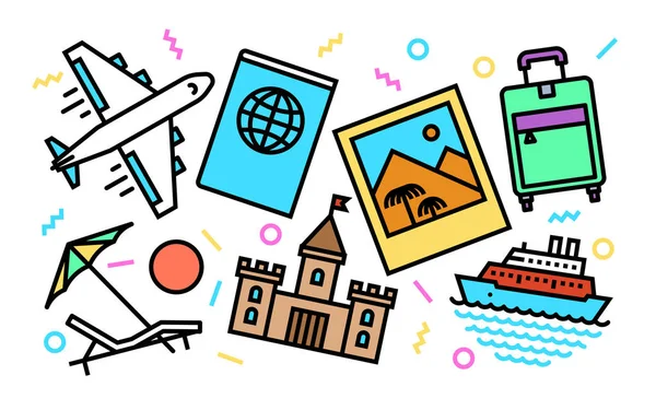 Viajando cor linha arte ilustração — Vetor de Stock