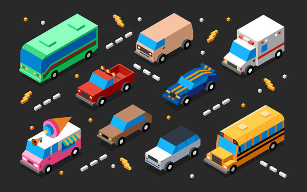  vehicles 3d colorful illustration set