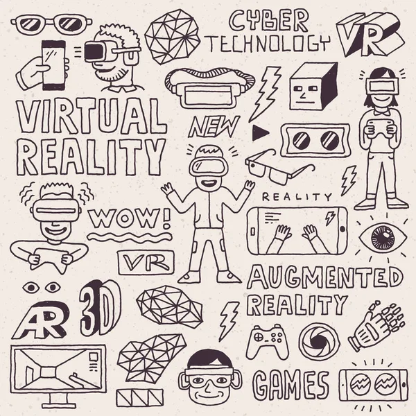 Virtual Augmented Reality Hand Draw Set — Stockvektor