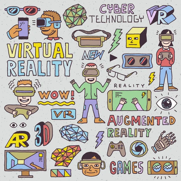 Realidad aumentada virtual mano dibujar conjunto — Vector de stock