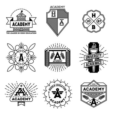 Basit Mono çizgiler logoları koleksiyonu. Akademi yüksek eğitim