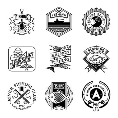 Basit Mono çizgiler logoları koleksiyonu. Balık tutma