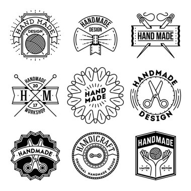 El yapımı Craft Insignias logolar sanat küme satır. Vintage vektör öğeleri
