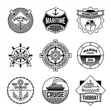 Basit Mono çizgiler logoları koleksiyonu. Denizcilik