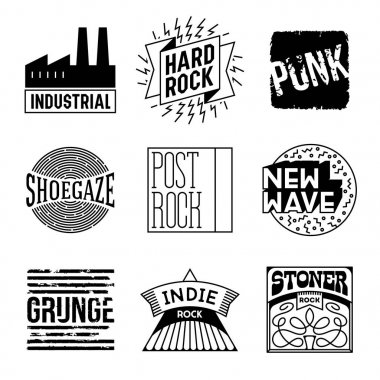 Basit Mono çizgiler logoları koleksiyonu. Rock müzik stilleri