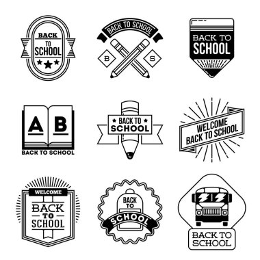 Çeşitli retro tasarım insignias okul Logotype kümesine geri. Vektör vintage öğeler
