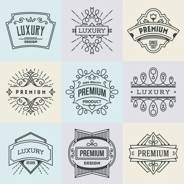 Diseño Retro Lujo Insignias Logotipos Plantilla Conjunto Line Art Vector — Vector de stock