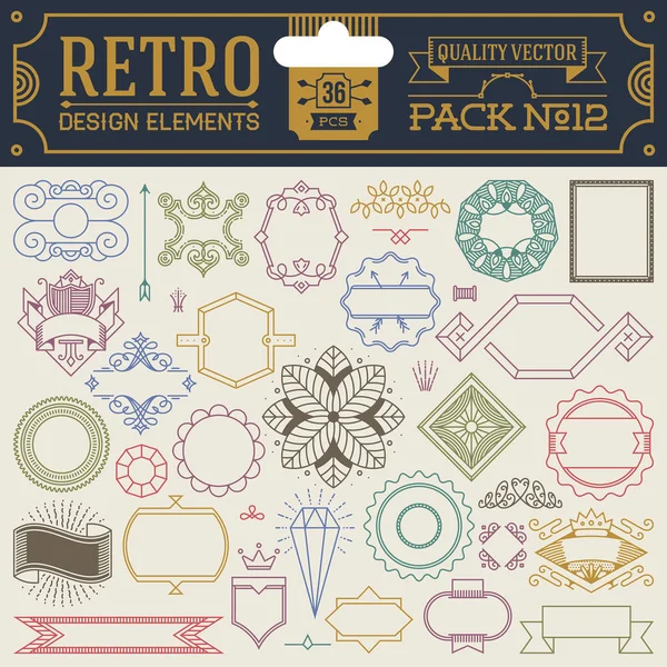 Retro Design Elemente Hipster Stil Infografik Farbset Etiketten Bänder Icons — Stockvektor