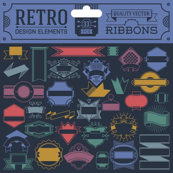 Retro Design Elements Hipster Style Infographic Color Set Labels Ribbons — Stock Vector