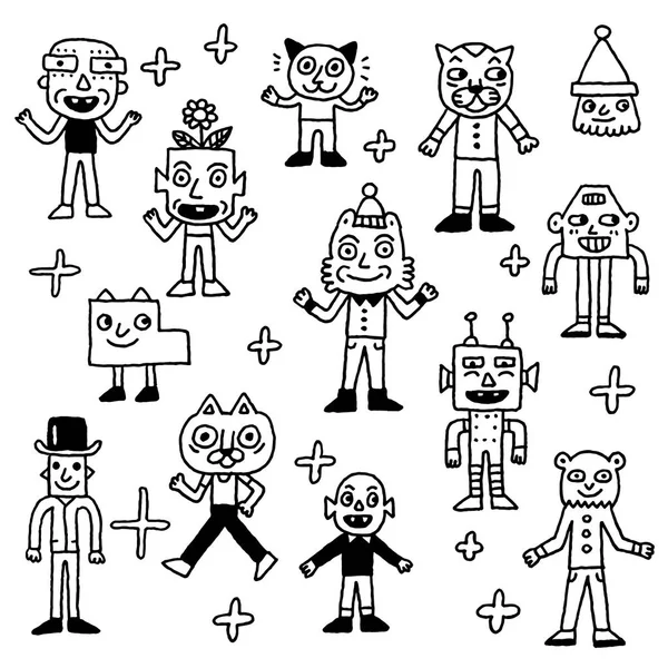 Personajes Locos Divertidos Doodle Esquema Ilustraciones Vectoriales — Archivo Imágenes Vectoriales