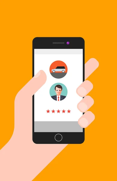 Smartphone Mano Con Tarifa Taxi App Stars — Vector de stock