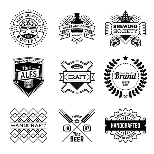 Simples Mono Lines Logos Collection Marca Artesanal Cerveja — Vetor de Stock