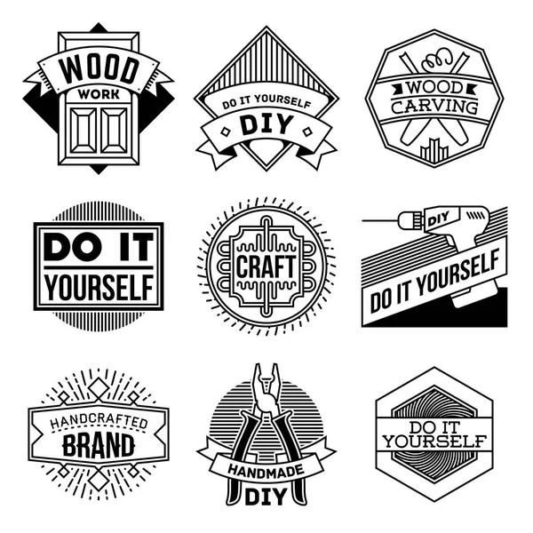 Simples Mono Lines Logos Collection Criatividade Diy Craft — Vetor de Stock