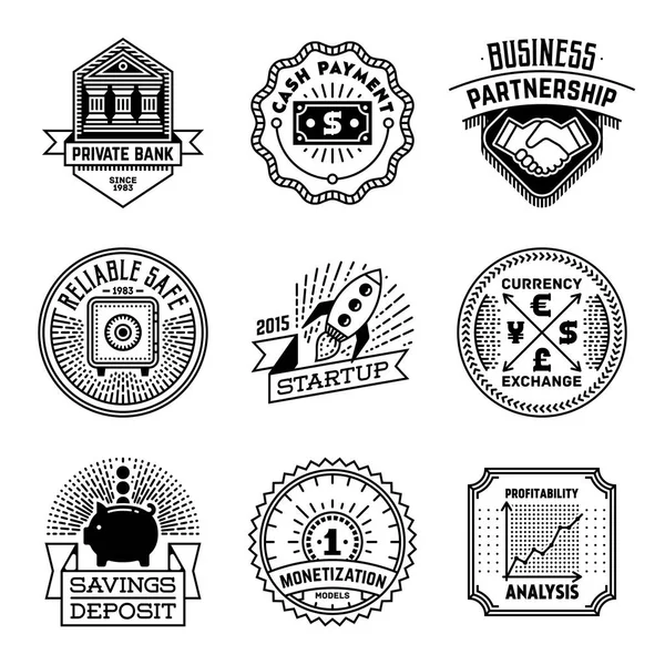 Assorted Financial Business Insignias Logotypes Template Set Line Art Vector — Stock Vector