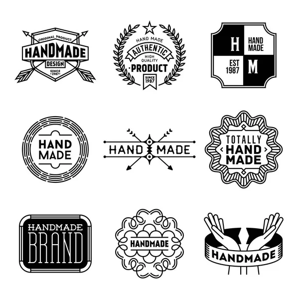 Handgemaakte Ambachtelijke Insignes Logotypes Lijn Art Set Vintage Vector Elementen — Stockvector