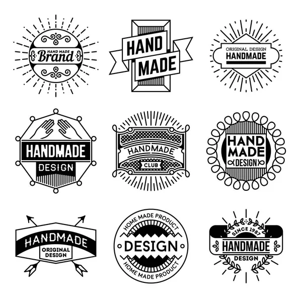 Handmade Craft Insignias Logotypes Line Art Set Vintage Vector Elements — Stock Vector