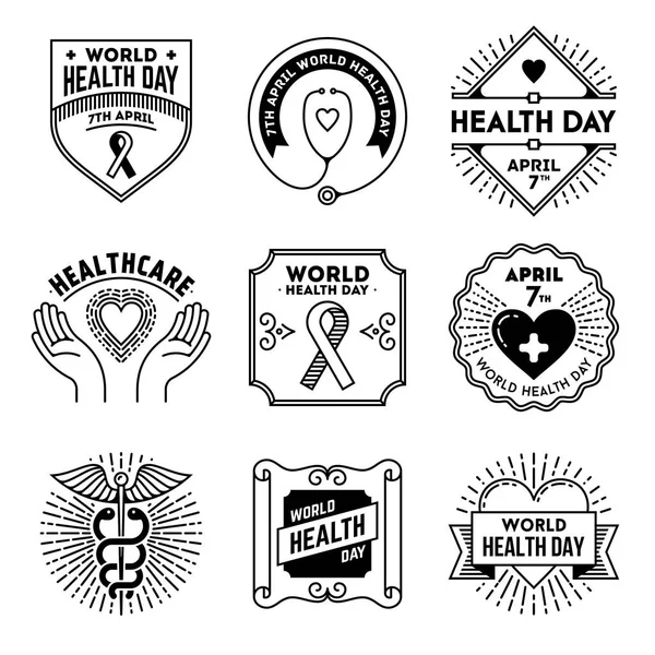 Basit Mono Çizgiler Logoları Koleksiyonu Dünya Sağlık Günü — Stok Vektör