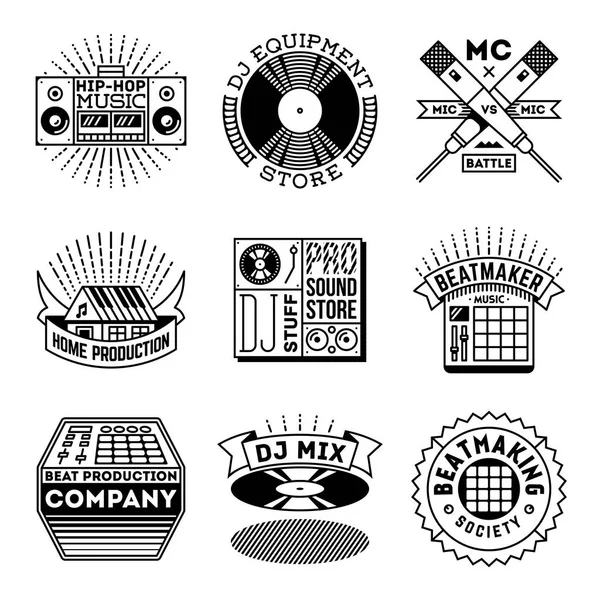 Einfache Mono Linien Logos Kollektion Hip Hop Zeichen — Stockvektor