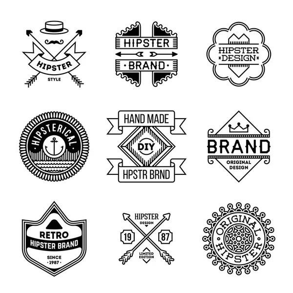 Handgemaakte Ambachtelijke Insignes Logotypes Lijn Art Set Vintage Vector Elementen — Stockvector