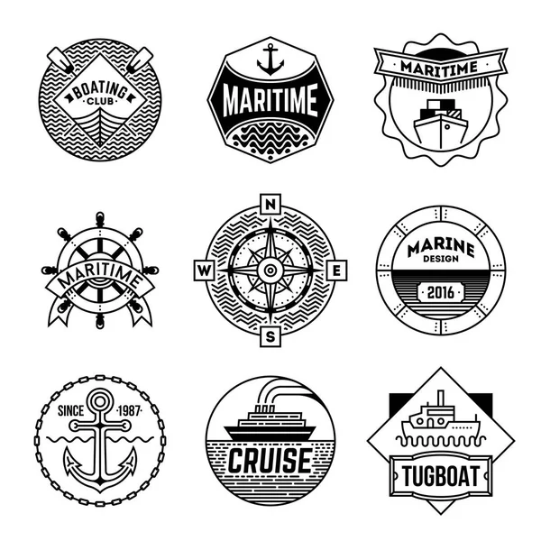 Eenvoudige Mono Lijnen Logo Collectie Maritieme — Stockvector