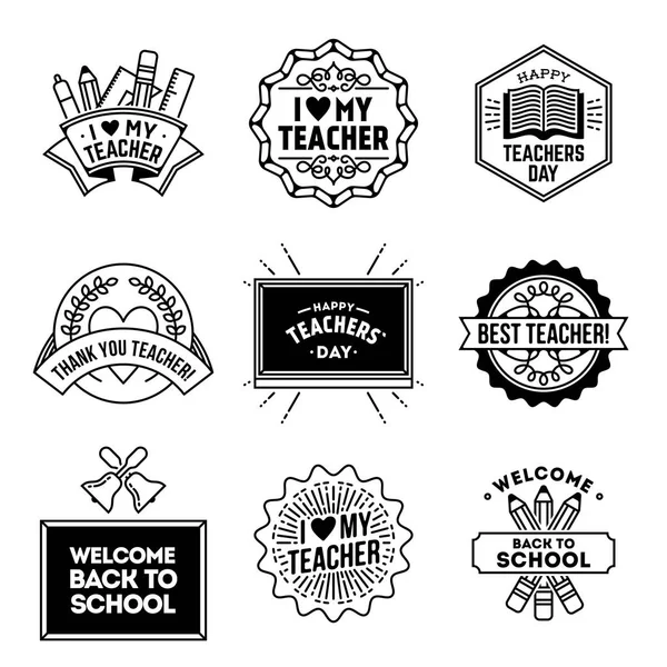 Proste Linie Mono Logo Kolekcji Dzień Szczęśliwy Nauczyciel — Wektor stockowy