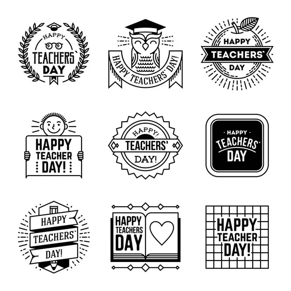 Proste Linie Mono Logo Kolekcji Dzień Szczęśliwy Nauczyciel — Wektor stockowy