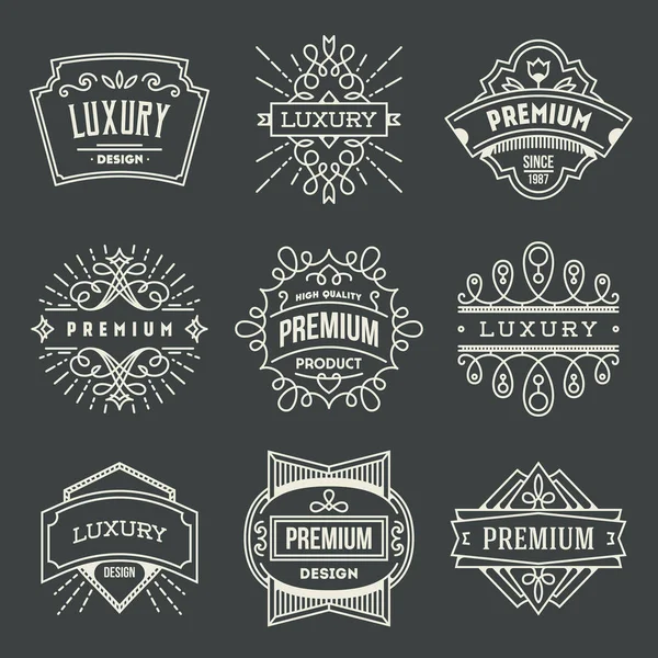 Retro Design Luxury Insignias Logotypes Template Set Line Art Vector — Stock Vector