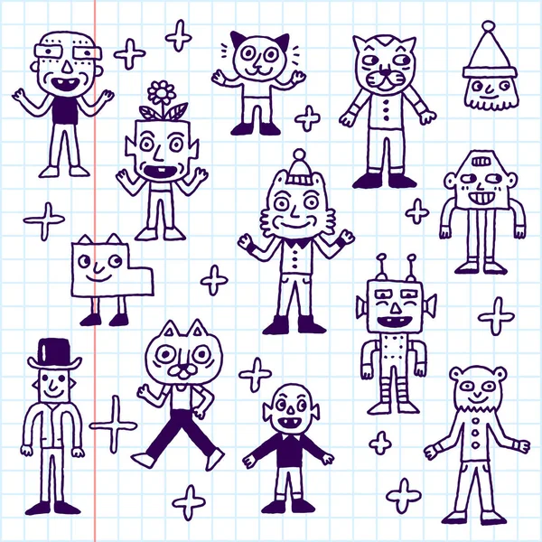 Personajes Locos Divertidos Doodle Esquema Ilustraciones Vectoriales Ilustraciones De Stock Sin Royalties Gratis