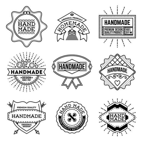 Handgemaakte Ambachtelijke Insignes Logotypes Lijn Art Set Vintage Vector Elementen Stockvector