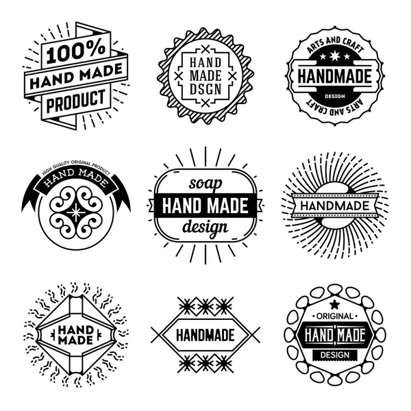 Insignes Artisanaux Faits Main Logotypes Line Art Set Éléments Vectoriels Illustration De Stock