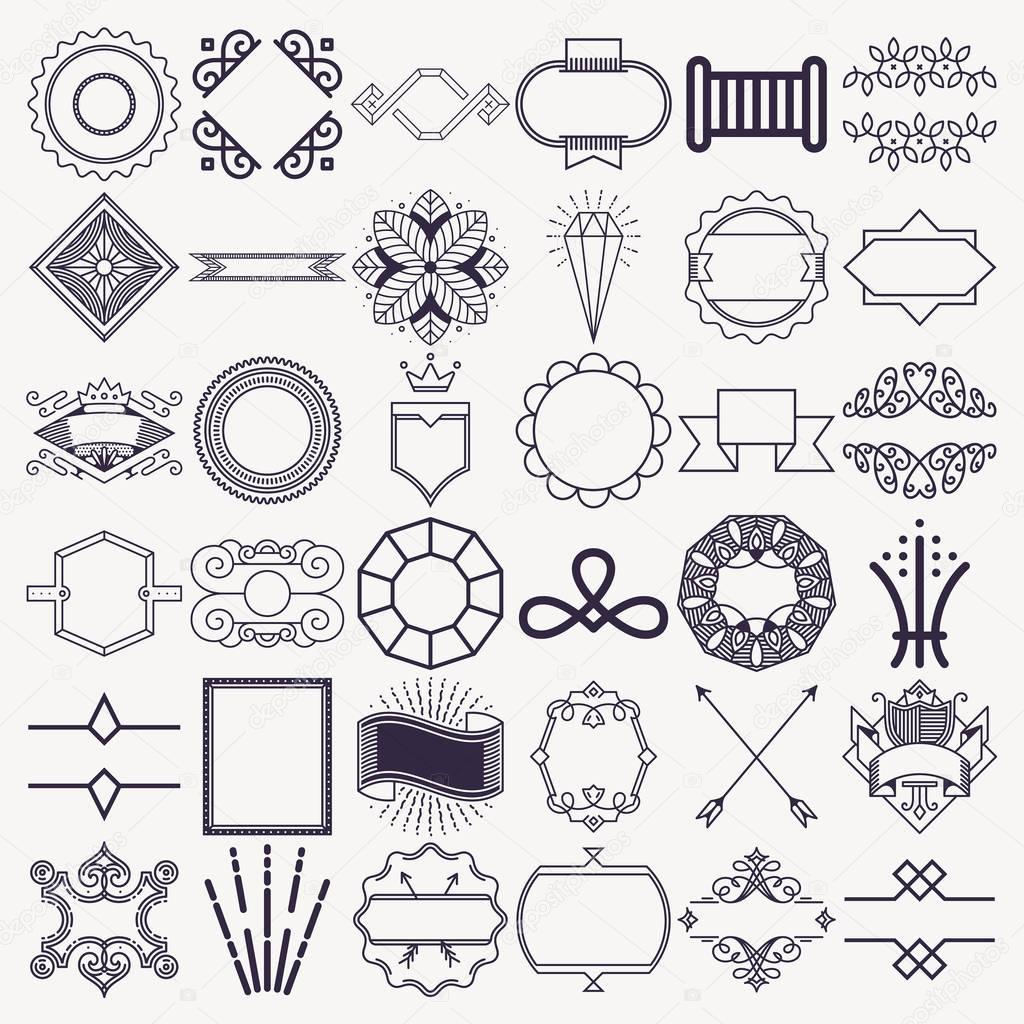 Design Decoration Elements Set. Outline Vector Illustrations