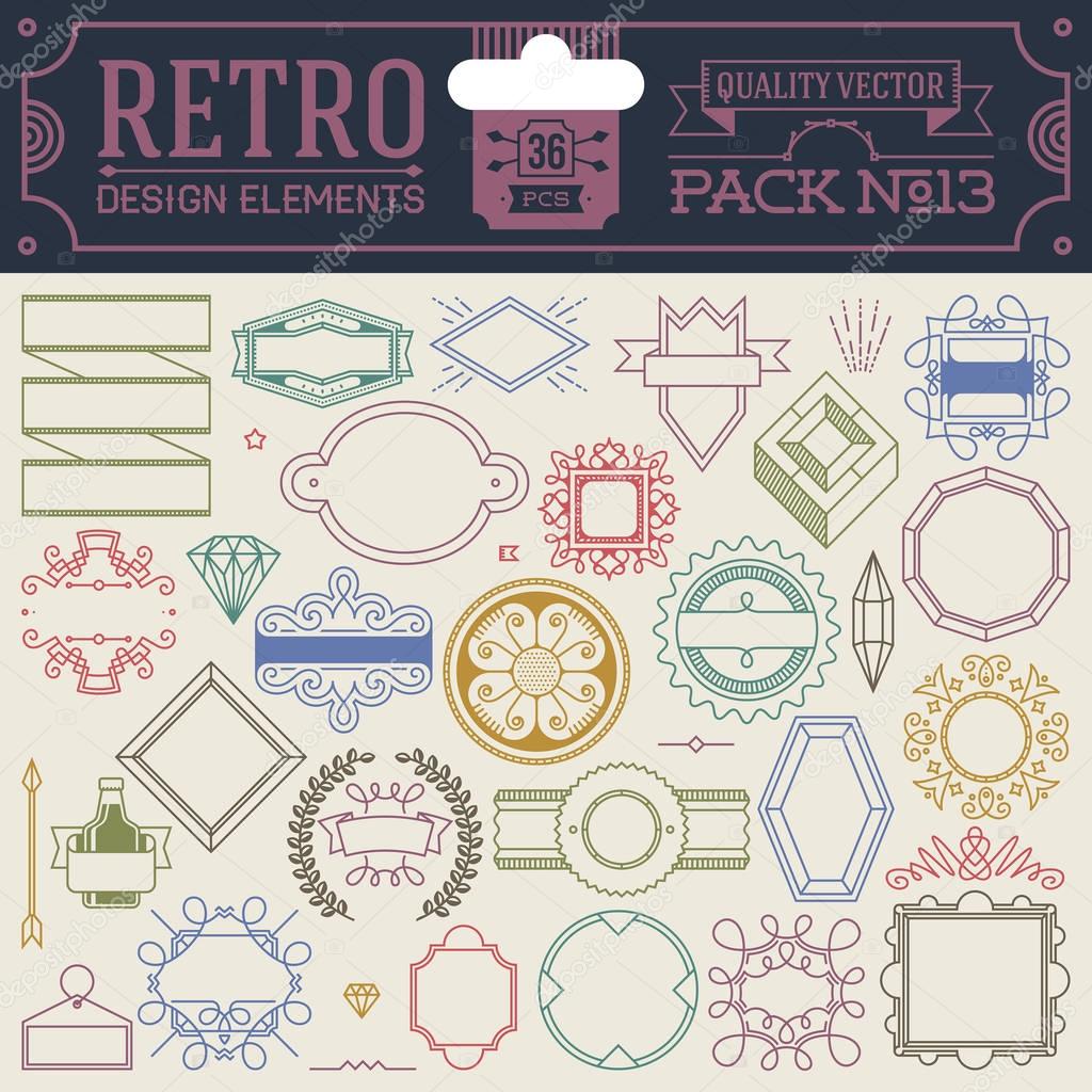 Retro design elements hipster style infographic color set. Labels, ribbons, icons, frames, borders etc. High quality vector illustration