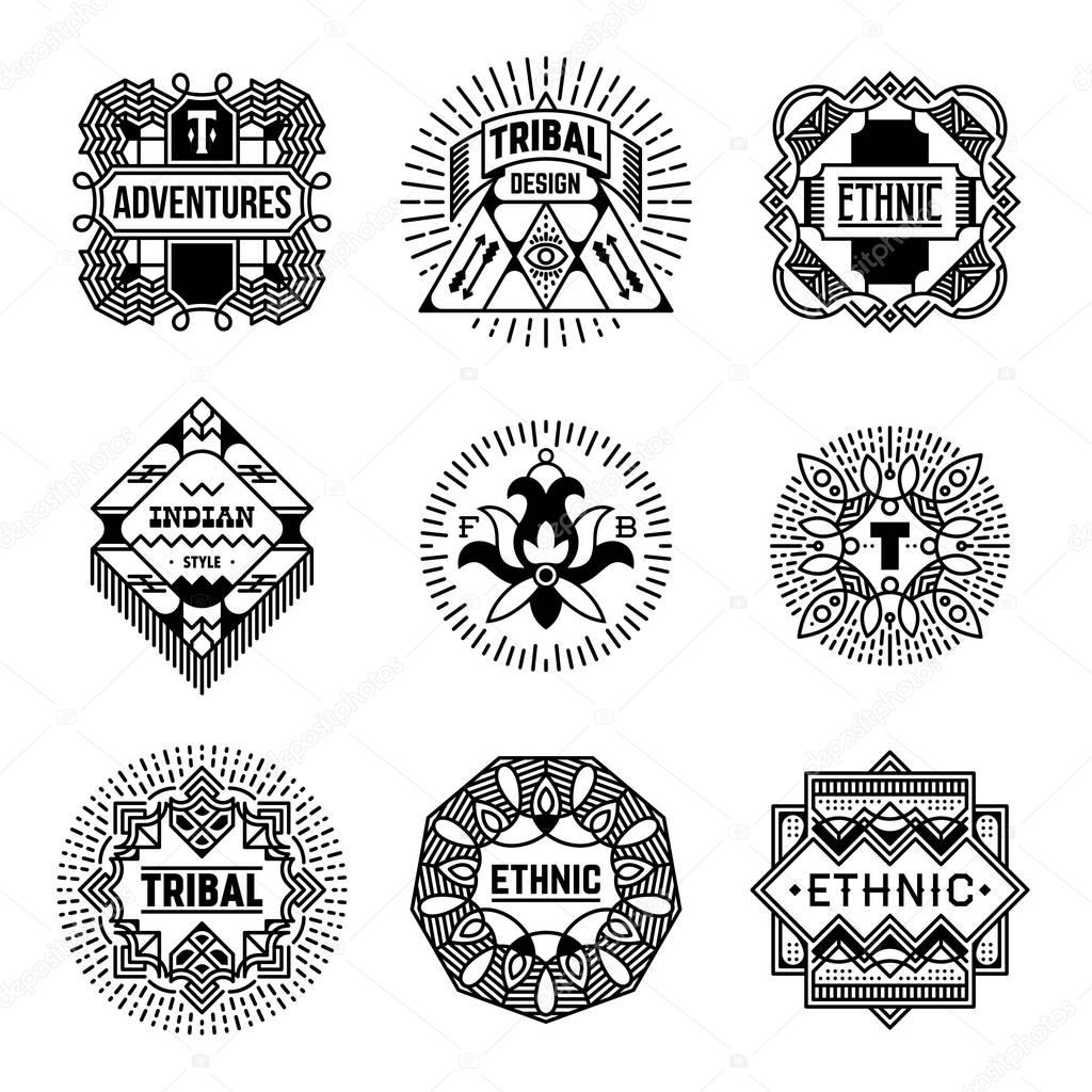 Simple Mono Lines Logos Collection. Abstract Tribal Ethnic