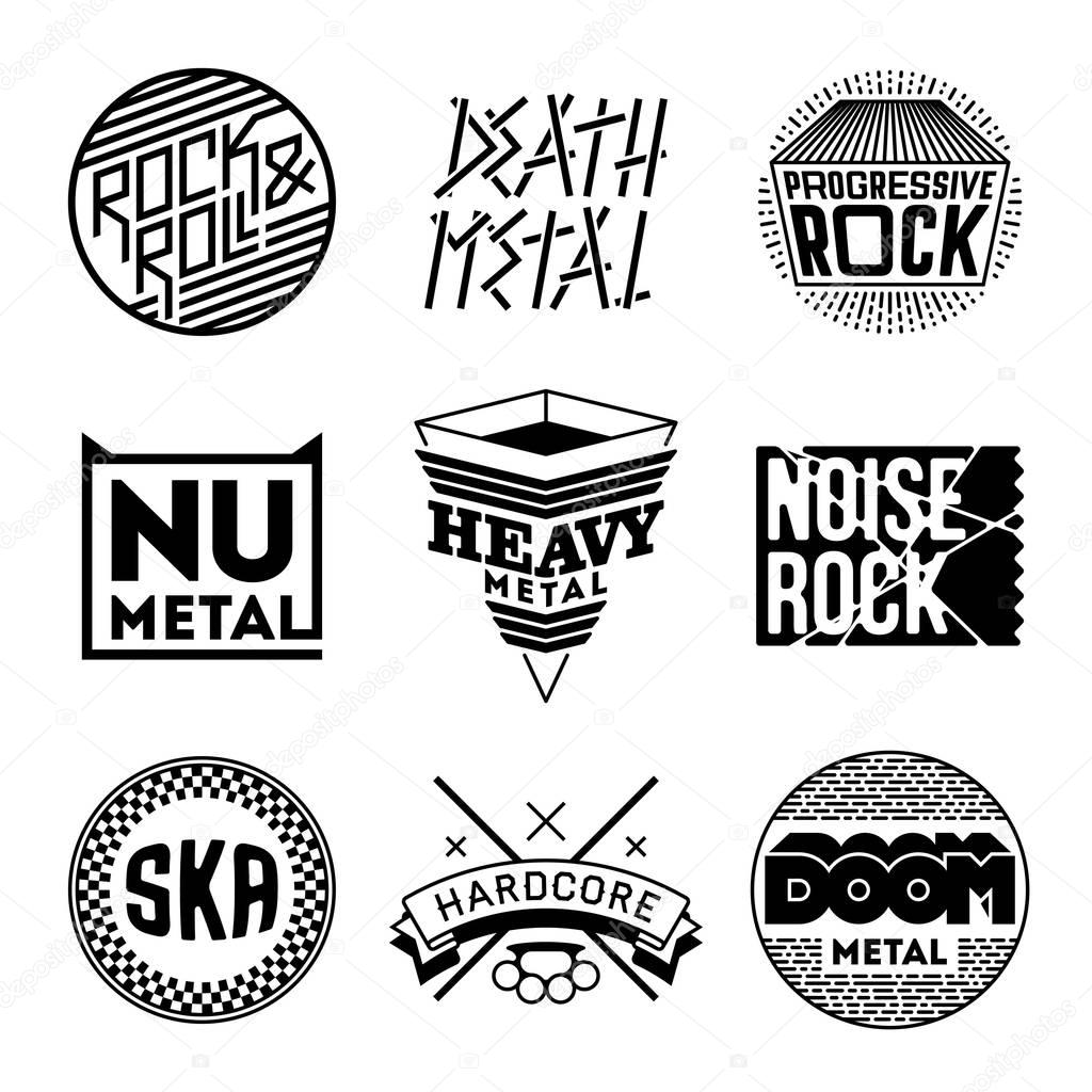 Simple Mono Lines Logos Collection. Rock Music Styles
