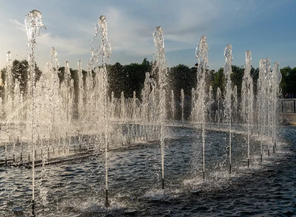 Fontaine Parc Coucher Soleil — Photo