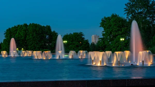 Fontaine Nuit Éclairée Moscou — Photo