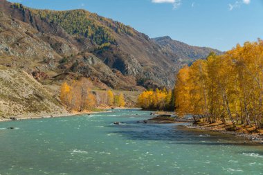 Dağ sonbahar manzarası ve nehir
