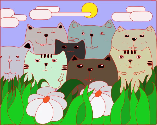 Vector Colorful Cats Seamless Pola Latar Belakang. Cute, tangan digambar dan warna-warni elemen . — Stok Foto