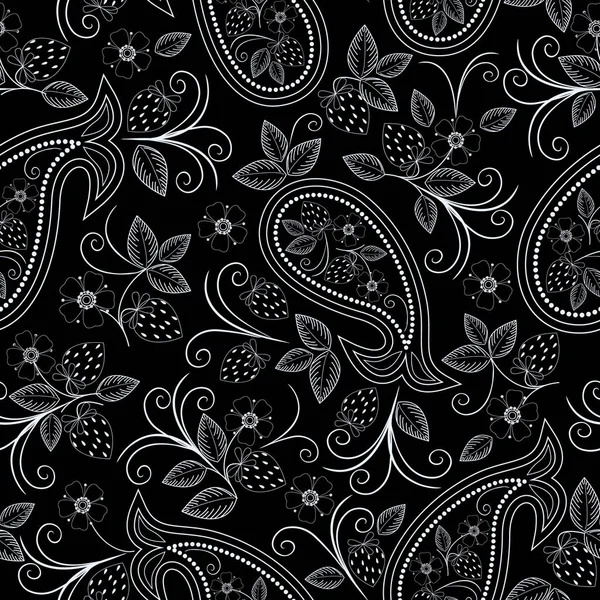 Naadloos Zwart Wit Patroon Met Paisley Bloemen Traditionele Etnische Ornament — Stockfoto