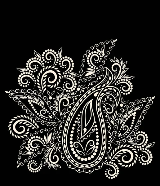 Black White Bohemian Pattern Paisley Flowers Traditional Ethnic Ornament Vector — Stock Vector
