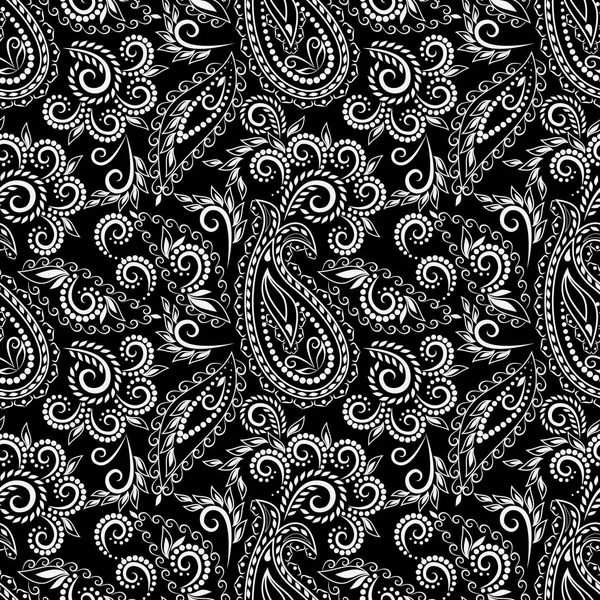 Paisley ve kelebekler ile Seamless Modeli siyah beyaz. Geleneksel etnik süsleme, vektör arka plan.