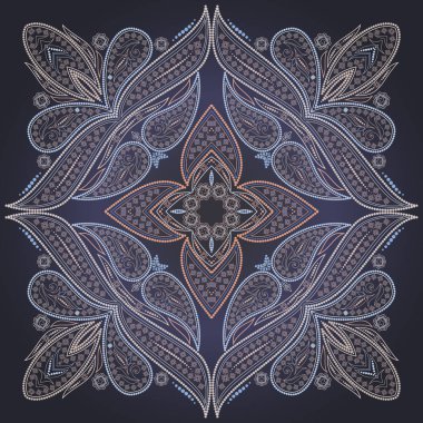 Kış klasik bandana desenli ve dekoratif öğeler. Vektör arka plan.