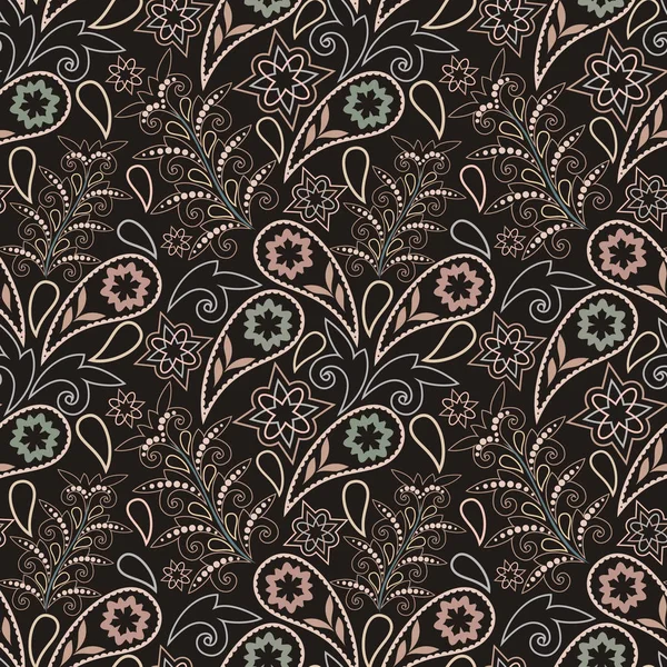 Padrão Preto Branco Sem Costura Com Paisley Flores Ornamento Étnico — Vetor de Stock