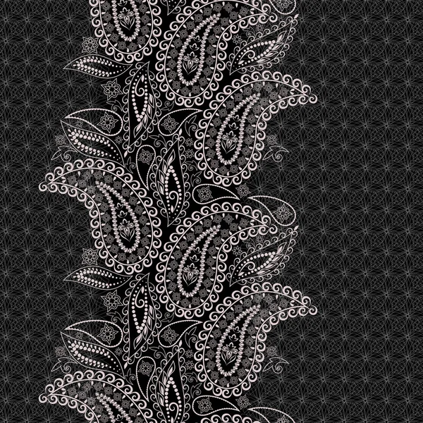 Безшовний Чорно Білий Мереживний Візерунок Пейслі Квітами Традиційний Етнічний Орнамент — стоковий вектор