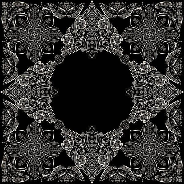 Bandana Clásica Blanco Negro Con Elementos Paisley Decorativos Fondo Vectorial — Vector de stock
