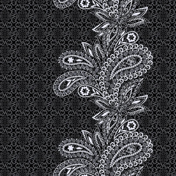 Бесконечный Черно Белый Кружевной Узор Пайслеем Цветами Традиционный Этнический Орнамент — стоковый вектор